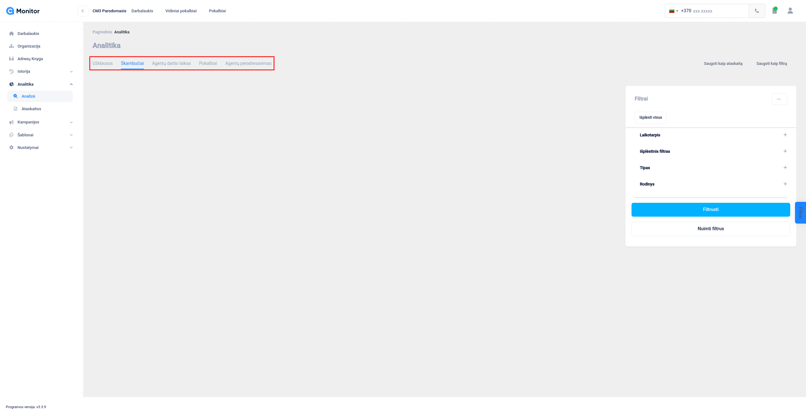 CMonitor Skambučių analizė